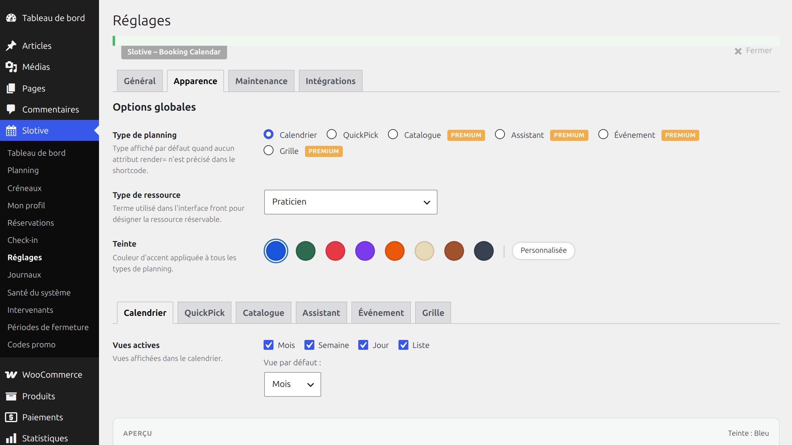 6 formatos de reserva en wp-admin